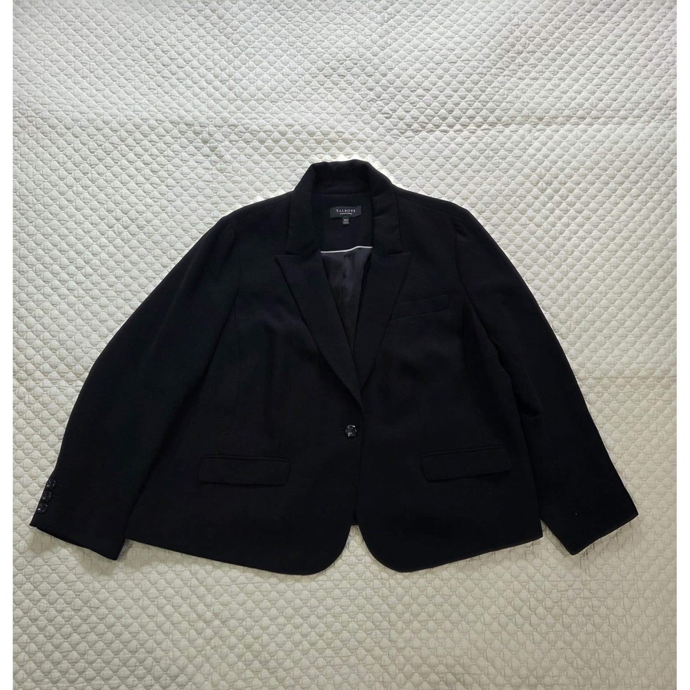 Talbots Woman Petites Black Single Button Blazer Jacket Size 22WP Plus Petite